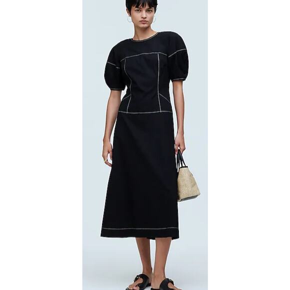 Madewell Puff-Sleeve Drop-Waist Midi Dress Size 00 NWT - Picture 1 of 7